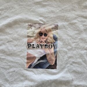 Playboy Graphic Tee with Blonde Model Print - White